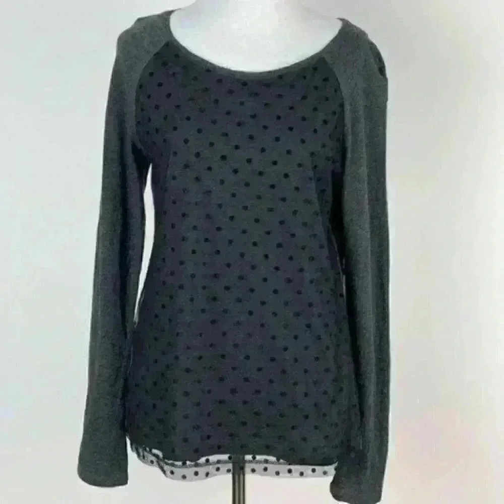 Ann Taylor loft top size S gray black lace overlay